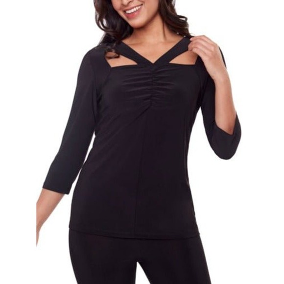 Compli-K Tops - Compli-K Women's Cutout Black Top Dressy 3/4 Sleeve Size S NWT